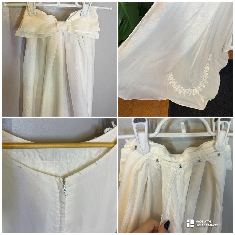 Vintage 1966 Handmade Lace Detail Wedding Dress with Detachable Bow Train Sz XS - Picture 10 of 10
